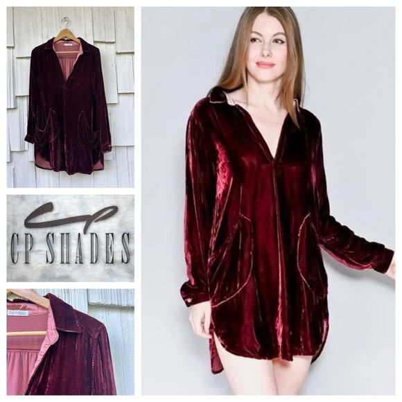 CP Shades x Free People Red Velvet‎ Tunic Dress Mini Silk Blend Size S Small - Picture 1 of 10